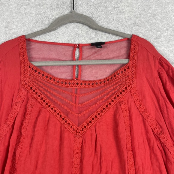 Torrid Peasant Gauze Top Crochet Trim Womens 3X Red Boho Cottagecore Festival - Picture 3 of 9